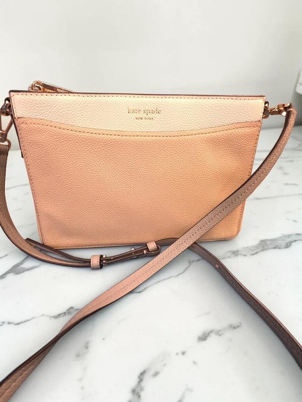 Kate Spade Leila Large Crossbody Pebbled Leather Warm Beige Colorblock S338